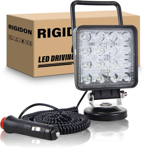 RIGIDON Luz de trabajo LED de 4 pulgadas y 48 W con base magnética, luz cuadrada impermeable, 12 V, 24 V, iluminación todoterreno, luces antiniebla
