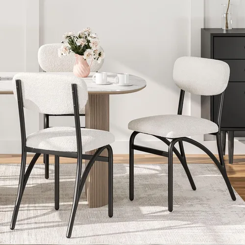 Miniatura 2 de GarveeHome Juego de 4 sillas de comedor beige tapizadas, sillas de comedor modernas con patas de metal para sala de estar, comedor, cocina, 4 sillas