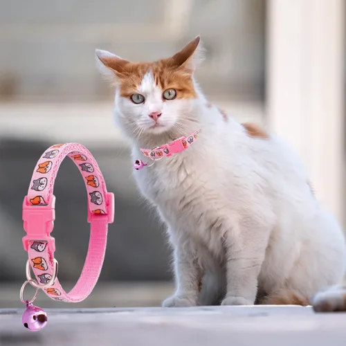 Miniatura 3 de Jecikelon 6 collares ajustables para cachorros, para perros pequeños, collar de poliéster para gatos con campana, collar básico para perros extra
