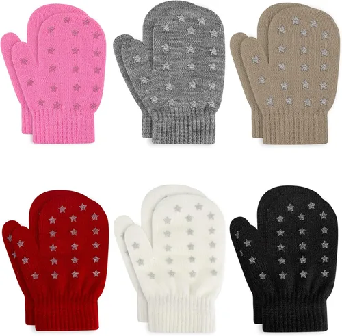 Miniatura 22 de ONESING 5 pares de manoplas para niños pequeños guantes de invierno negros para niñas y niños - Manoplas cálidas para recién nacidos