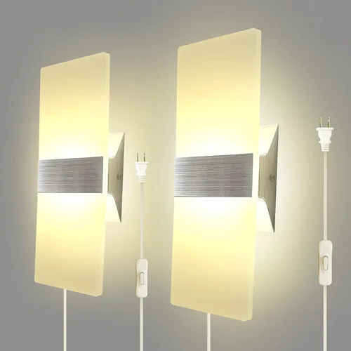 Miniatura 8 de KICAAO Apliques de pared, moderno aplique de pared enchufable, 10 W, 6000 K, luces de pared acrílicas blancas frías con cable de enchufe