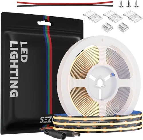 Miniatura 21 de SEZO COB - Tira de luz LED blanca cálida 2700K 16.4ft 480LEDs/M CRI90+ 24V 0.315 in Ancho 9W/m Flexible Brillante Alta Densidad Uniforme FCOB LED