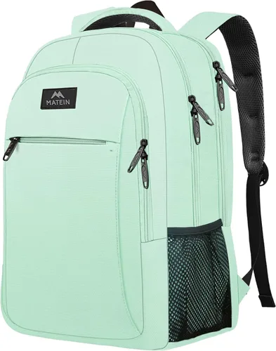 MATEIN Mochila para laptop de 15.6 pulgadas con puerto de carga USB, mochila de viaje delgada y ligera resistente al agua para mujer Verde (Mint