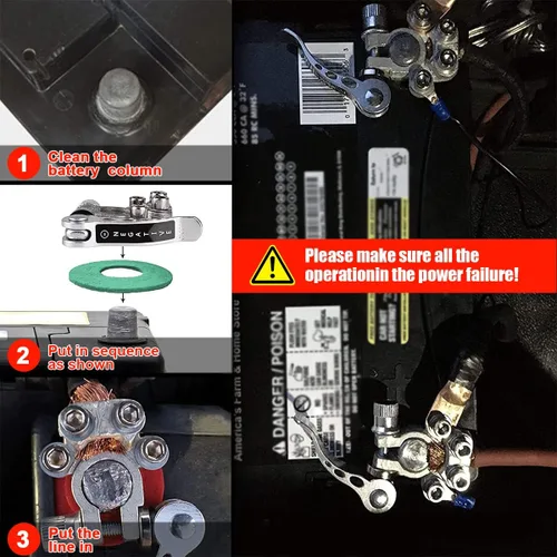 Miniatura 6 de Conectores de terminales de batería de automóvil, 2 piezas de terminales de batería de desconexión rápida de 4 vías, extremos de cable de batería