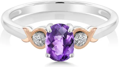 Miniatura 13 de Gem Stone King Anillo de compromiso de plata de ley 925 y oro rosa de 10 quilates, piedra preciosa ovalada de 0.276 x 0.197 in, con acento