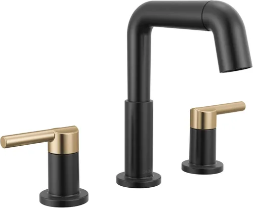 Miniatura 9 de Delta Nicoli - Grifo de lavabo de baño con 3 agujeros, 8 pulgadas para lavabo de baño, montaje de drenaje push-pop, negro mate/bronce champán