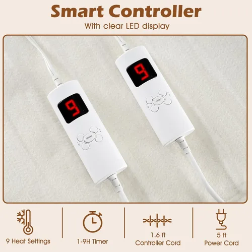 Miniatura 3 de Protector de colchón con calefacción, 80 x 78 pulgadas, protector de colchón eléctrico con 8 niveles de calor, 4 tiempos, protección contra