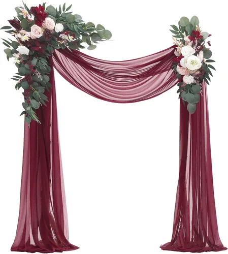 Miniatura 8 de Floroom Kit de Flores de Arco con Cortinas (Paquete de 4) - 2 piezas de Guirnalda Floral Artificial Rosa Rubor con 2 piezas de Tela Drapeada