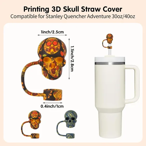 Miniatura 2 de 2 Pack de tapa de pajita con calavera para vaso Stanley 30 y 40 oz, accesorios para vaso de agua de tazón, tapa de pajita 3D reutilizable a prueba