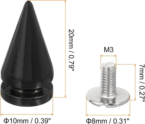 Miniatura 2 de uxcell 8 remaches de punta de cono de 0.39 x 0.78 pulgadas para manualidades de cuero, ropa, zapatos, cinturones, bolsas (negro brillante)
