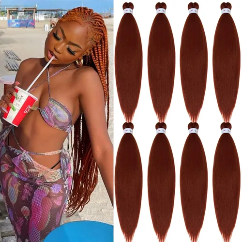 Miniatura 12 de Cabello para Trenzar Naranja Jengibre Pre-Estirado Kanekalo Cabello para Trenzar Pre-estirado 26 pulgadas Extensiones de Cabello Sintético