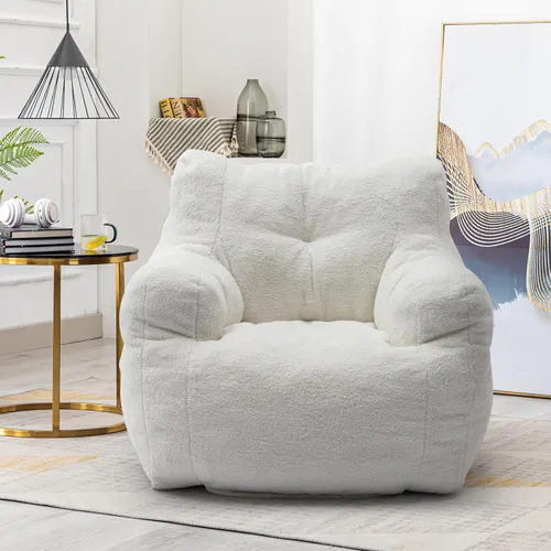 Hommoo Puf grande para adultos con reposabrazos, cómodo puf con relleno de espuma, esponjoso, tela de peluche suave, puf copetudo para dormitorio,