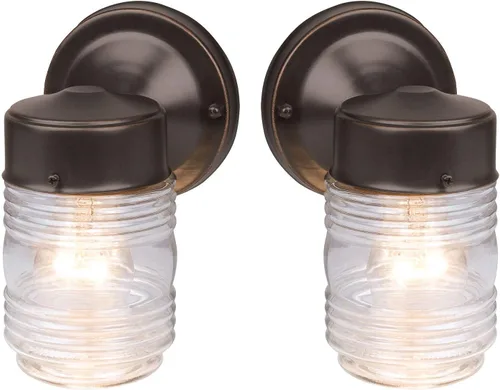 Design House 587311 Tarro de gelatina clásico (2 luces) para interiores y exteriores con vidrio acanalado transparente para entrada, porche, patio,