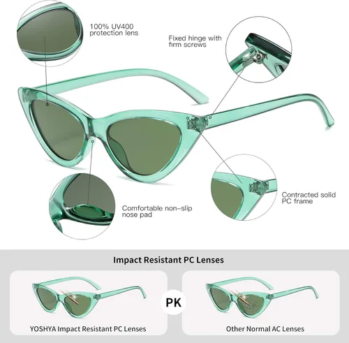 Miniatura 4 de Lentes de sol retro para mujer, con marco de plástico y diseño con estilo ojo de gato YOSHYA