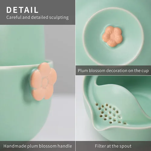 Miniatura 5 de HEER Travel Gaiwan - Juego de té para uno, juego de tazas de tetera portátil de porcelana, diseño de flor de ciruelo, regalo para mujeres (azul)