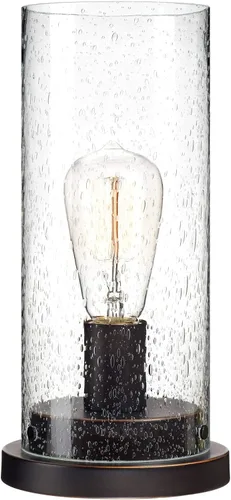 Miniatura 2 de 360 Lighting Libby - Lámpara de mesa de 12 pulgadas de alto LED de bronce con semilla de vidrio sembrado, pantalla cilíndrica para dormitorio, casa