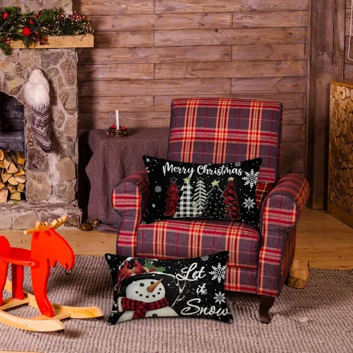 Miniatura 4 de TAJWE Fundas de almohada navideñas de 12x20, juego de 2, deja caer la nieve, muñeco de nieve, árboles de Navidad, fundas de cojín lumbares negras
