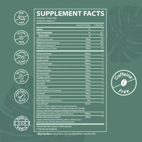 Miniatura 7 de Nutrition Daily Super Greens & Electrolytes Powder - Salud intestinal, hidratación, energía y alivio de la hinchazón - Espirulina, clorella, pre