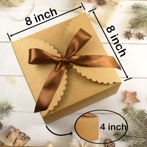 Miniatura 6 de WEWILUCK Cajas de Regalo Marrones Paquete de 10, 8x8x4 Pulgadas, Caja de Regalo Grande de Kraft Premium con Tapa al Por Mayor para Regalo