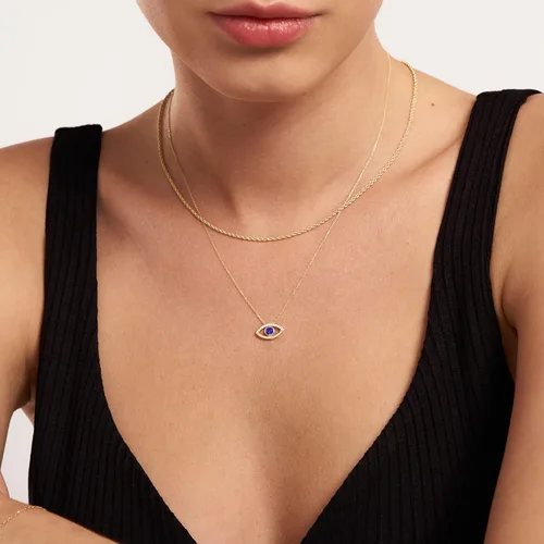 Miniatura 3 de Gelin Collar de oro macizo de 14 quilates con zafiro de diamante para mujer, Oro, Diamante
