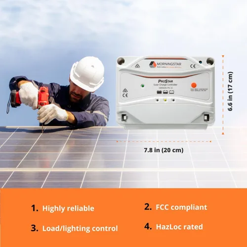 Miniatura 2 de Morningstar Prostar 30A PWM Controlador de carga solar (PS-30) – Regulador de panel solar inteligente, compatible con baterías de litio LA/12V/24V