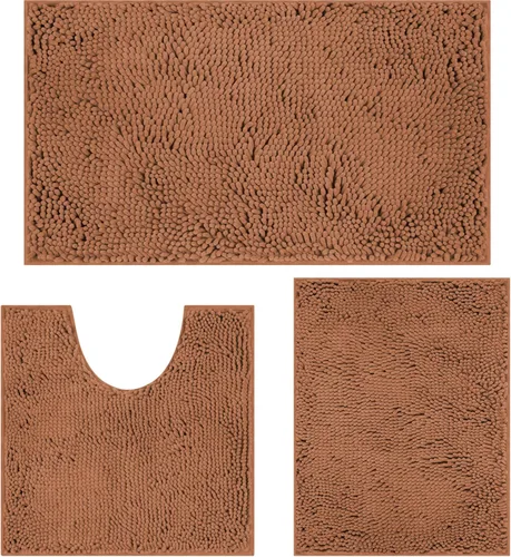 Miniatura 33 de Juego de alfombras de baño de 3 piezas, tapetes de baño para baño antideslizantes, alfombras de baño de felpilla gruesa, suaves y absorbentes, juego