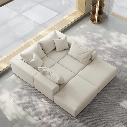 Miniatura 5 de Sofá modular de gran tamaño de 162 pulgadas, moderno sofá modular tapizado en forma de L de felpilla con 6 almohadas, combinación gratuita de sofá