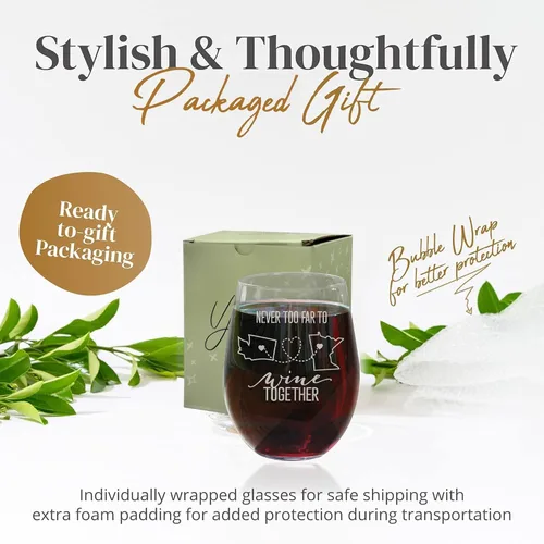 Miniatura 8 de Never Too Far To Wine Together - Copa de vino personalizable de 15 onzas sin tallo para regalos de amistad a larga distancia, regalos personalizados