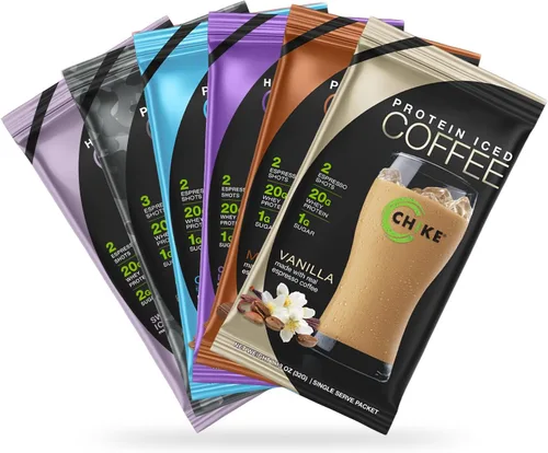 Paquete de muestra de café helado con alta proteína Chike, 20 g de proteína, 2 dosis de espresso, 1 g de azúcar, apto para dieta keto y sin gluten,