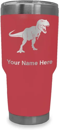 Miniatura 40 de LaserGram Vaso aislado al vacío de 20 onzas, dinosaurio Tiranosaurio Rex, grabado personalizado incluido (negro)
