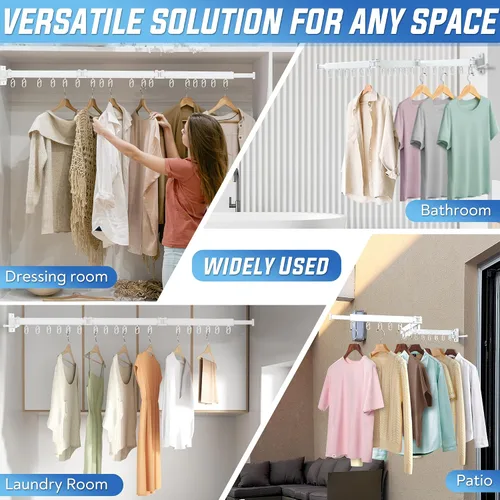 Miniatura 2 de ZOFGENOW Tendedero de Ropa de Pared Plegable, Retráctil y Colapsible (Tri-Pliegue) de Aluminio que Ahorra Espacio para Uso Interior y Exterior
