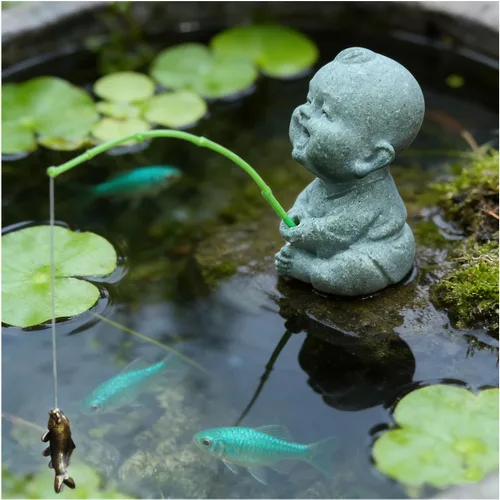 Mini estatua de pescador para acuario, pequeñas figuras de pesca japonesas para jardín de hadas, acuario, estanque, bonsái, pecera, accesorios de