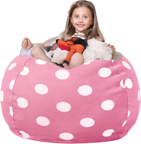 Miniatura 17 de WEKAPO Puf de almacenamiento de animales de peluche para niños, puf con cremallera rellenable para organizar juguetes de peluche, lona de algodón