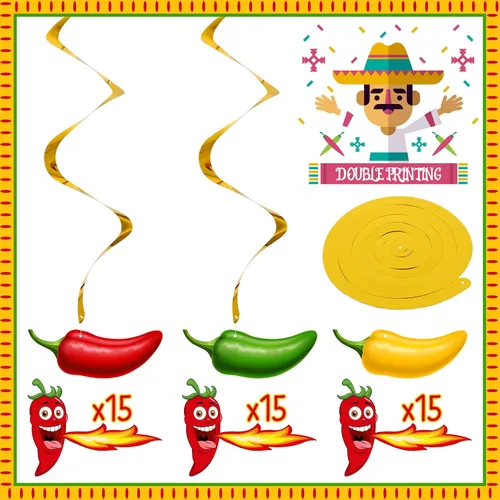 Miniatura 3 de 45 piezas de remolinos de ají colgantes de ají y pimienta, decoraciones de ají en espiral, serpentinas de fiesta para México, decoración de fiesta
