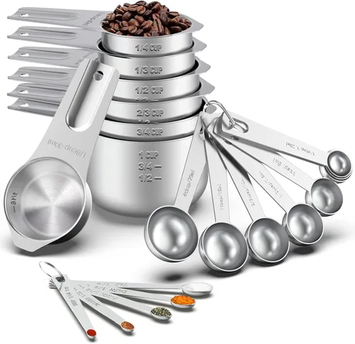 Miniatura 7 de Wildone - Juego de 7 tazas medidoras de acero inoxidable con marcas fáciles de leer para medir ingredientes secos o líquidos, juego de 7
