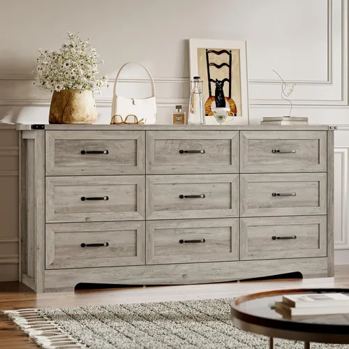 Miniatura 28 de BORNOON - Cómoda de 7 cajones para dormitorio, cómoda de madera moderna con manijas de metal, diseño antivuelco, organizador de almacenamiento Blanco