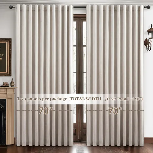 Miniatura 7 de Cortinas opacas extraanchas, 2 paneles para puertas corredizas de vidrio, moderna mezcla de lino plisado pesado, piso a techo, ventanas grandes, 70