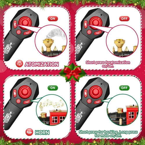 Miniatura 5 de Hot Bee Locomotora de tren a control remoto, juguete de motor de vapor de tren con humo, luces y sonidos, juguetes de trenes de Navidad, regalos