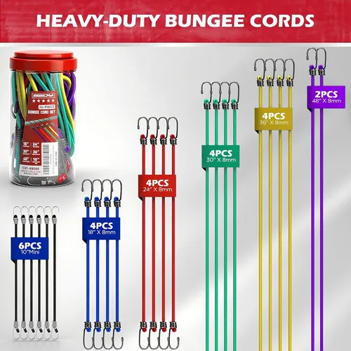 Miniatura 2 de 5 cuerdas elásticas de 24 pulgadas con ganchos de mosquetón, correas elásticas de goma resistentes, cuerda elástica con clips de mosquetón