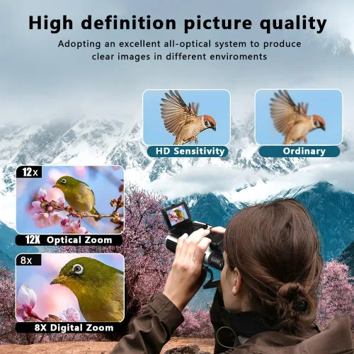 Miniatura 3 de Binoculares digitales LCD de 2.4 pulgadas con cámara, grabación de video de 48 MP 2.5K, óptica de 12 x 32, zoom digital 8X para observación de aves