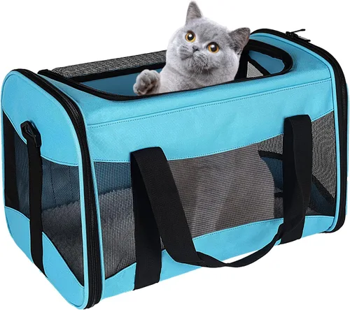 Miniatura 10 de Estuche de transporte para gatos, aprobado por aerolíneas, portátil y transpirable, transportador de viaje para mascotas, almohadilla de forro polar