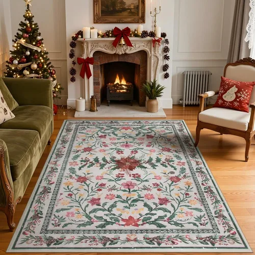 Miniatura 30 de Lahome - Alfombra redonda bóhema de color rosa claro de 4 pies, alfombras pequeñas circulares lavables para dormitorio de niños, alfombra circular