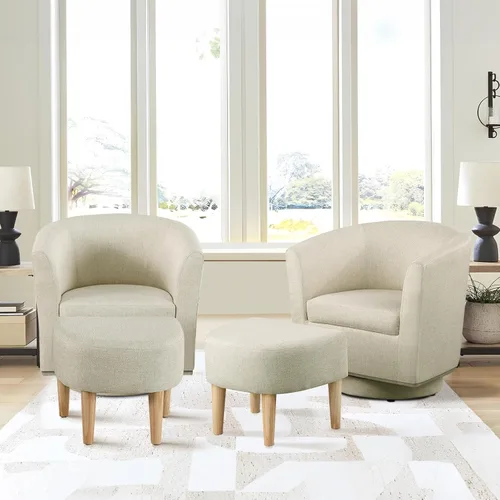 Miniatura 17 de DAZONE Silla giratoria con otomana, modernas sillas de barril de 360° para sala de estar, dormitorio, cómoda silla de lectura tapizada para bañera