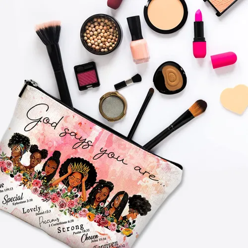 Miniatura 3 de Pequeña bolsa de maquillaje para monedero, bonita lona impermeable, bolsas de cosméticos para mujeres, con cremallera, bolsa de aseo de viaje