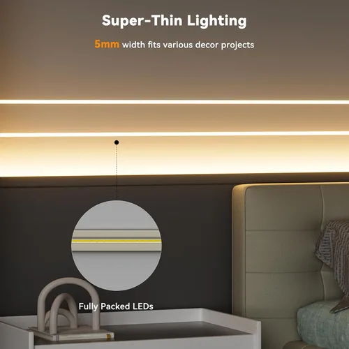 Miniatura 4 de PAUTIX Tira de luz LED COB de 5mm 16.4 pies/5m 2700K Blanco cálido 504 LEDs/m, 5000 lm CRI90+ Súper brillante DC24V Cinta LED flexible para gabinete