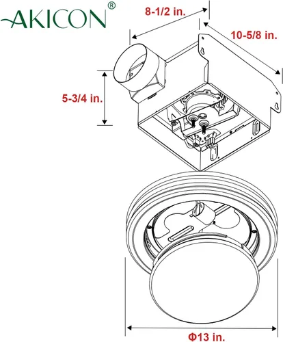 Miniatura 6 de Akicon - Ventilador de baño ultra silencioso de escape con luz LED 80 CFM, 2.0 sones, ventilador de ventilación de baño redondo con cubierta