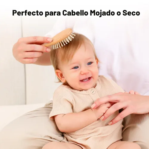 Miniatura 6 de Yoofoss Juego de 4 piezas de cepillo y peine para bebé, cepillo de madera para bebé con pelo de cabra ultra suave natural, cepillo de pelo para bebé