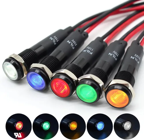 Miniatura 31 de 5 piezas 8 mm (5/16'') luz indicadora LED Luz indicadora 110V 120V lámpara piloto de metal Aluminio negro anodizado impermeable ip67 Luz de señal