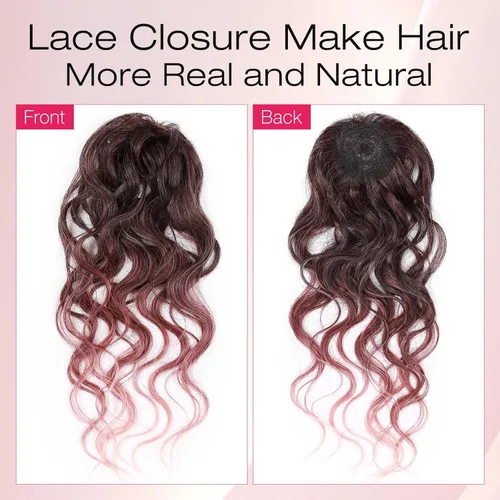 Miniatura 4 de HANNE Paquetes de cabello castaño mezclado con extensiones de cabello ondulado con cierre Sintético 18 "20" 22" con cierre de encaje, resistente