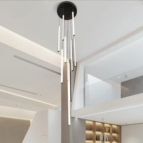 Miniatura 6 de HuisMier Candelabro LED Moderno, 10 Luces Lámpara Colgante Lineal Regulable Negra con Control Remoto, Candelabro para Techo Alto Altura Ajustable